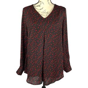Massini Womens Black Red Heart Pattern Blouse With Back Split